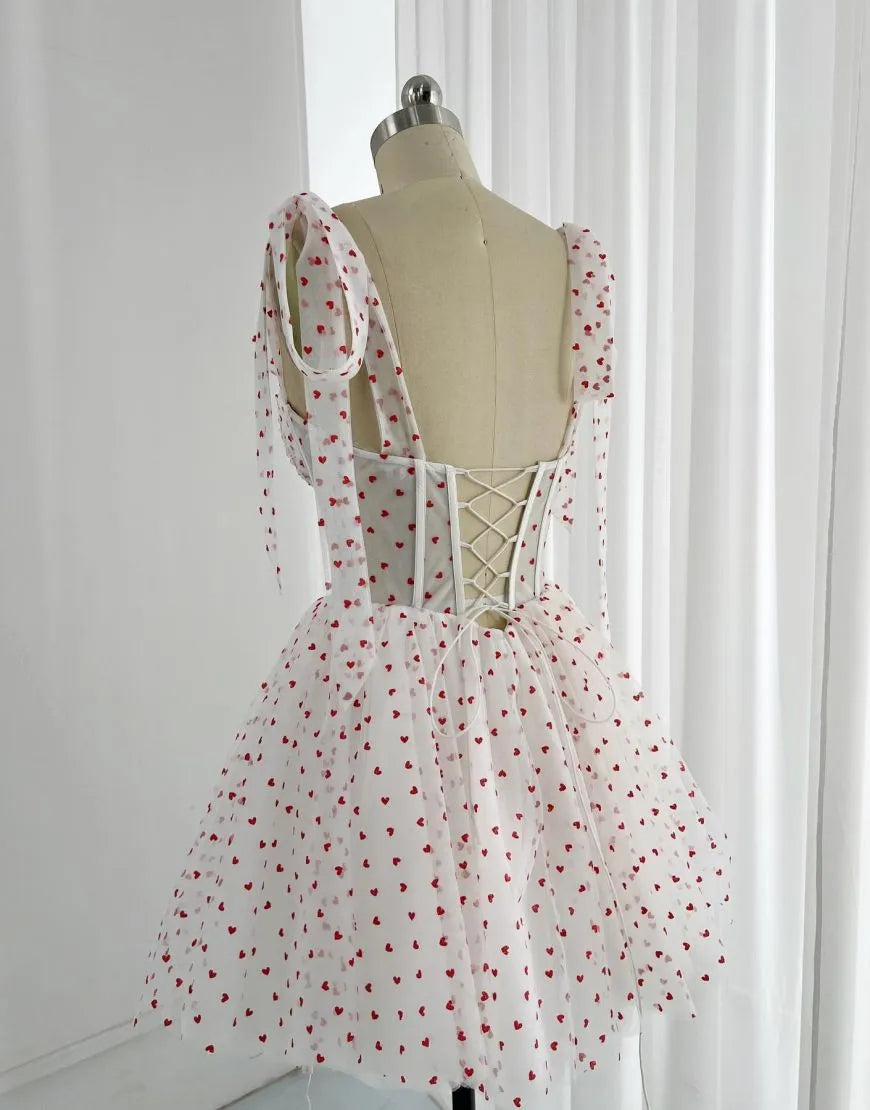 Straps Tie Corset Back Heart Pattern Party Dress Homecoming Dresses